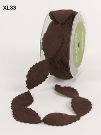 1 Inch Faux Suede Leaves Ribbon with Cut Edge – XL33 – BROWN