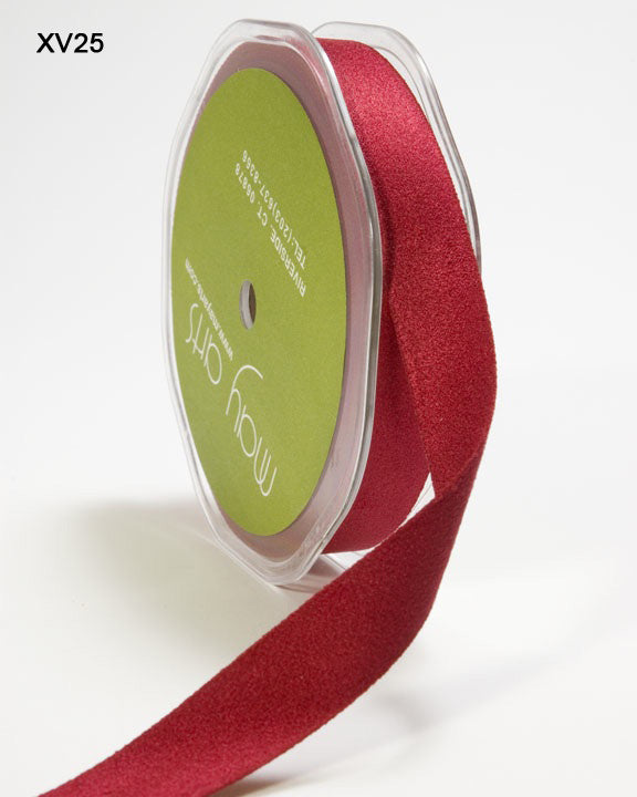 5/8 Inch Double Faced Faux Suede Ribbon with Woven Edge – XV25 – BURGUNDY