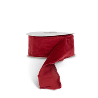 Burgundy Frayed Edge Cotton Velvet Ribbon, 10 Yards, 2.5