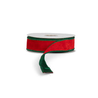 Red Velvet Ribbon with Green Metallic Back, 10 Yard, 1.5