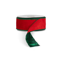 Red Velvet Ribbon with Green Metallic Back, 10 Yard, 2.5
