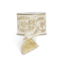 White with Gold Sequin Embroidered Velvet Ribbon, 10 Yards, 4
