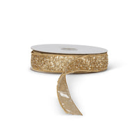 Gold Sequin Dupioni Fused Ribbon, 10 Yards, 1.5