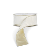 White and Gold Velvet Fused Ribbon, 10 Yards, 2.5