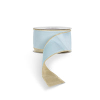 Light Blue and Gold Fused Dupioni and Metallic Ribbon, 10 Yards, 2.5