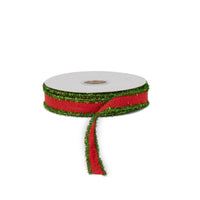 Red Felt Ribbon with Green Tinsel Edge, 10 Yard, 1