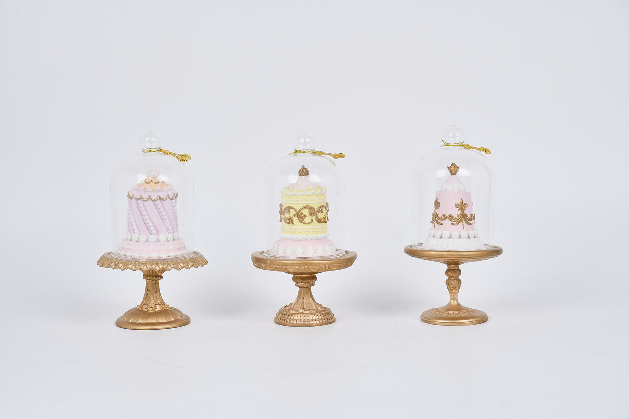 3 Asst., Cakes W/ Base & Glass Cloche