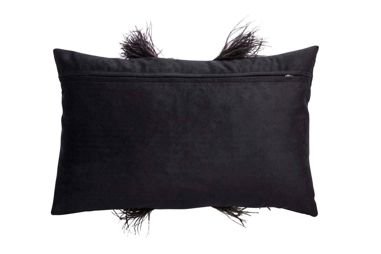 Zebra Hide Feather Trim Velvet Pillow