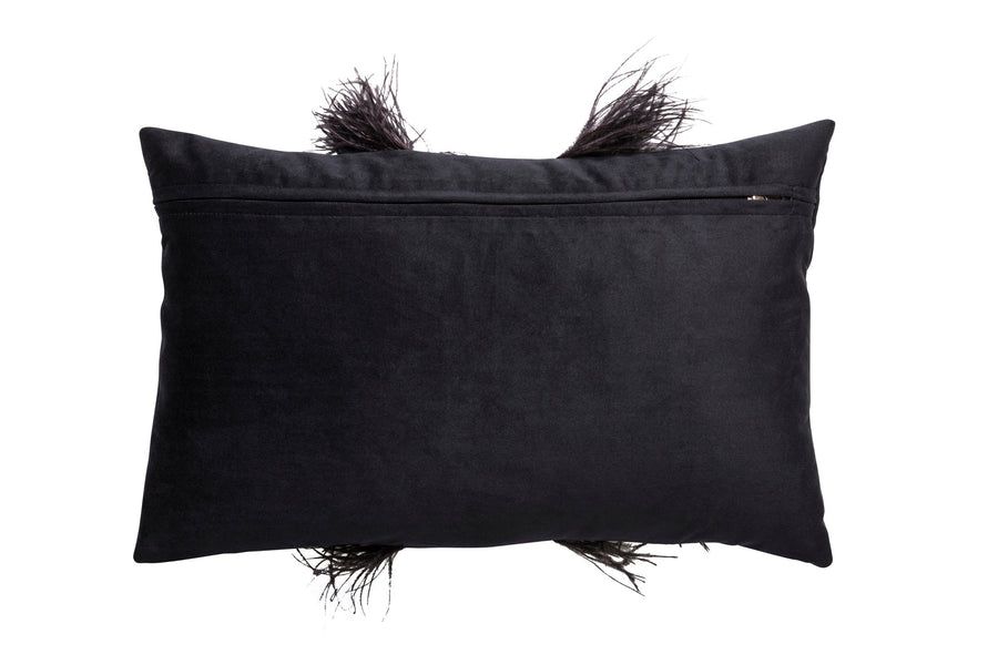 Zebra Hide Feather Trim Velvet Pillow