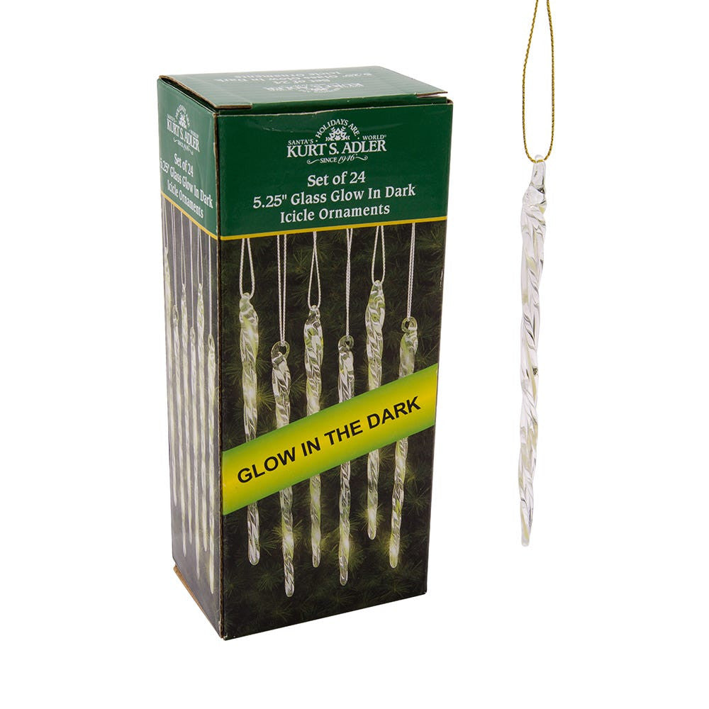 Glow-In-The-Dark Glass Icicle Ornaments