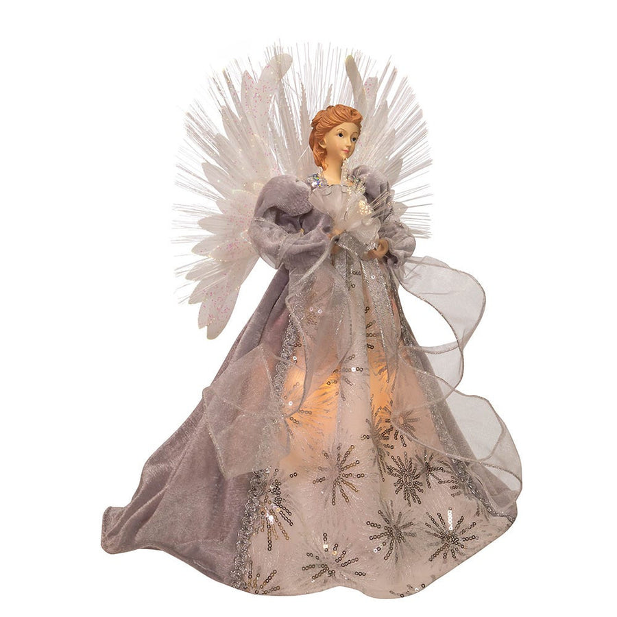 16" Fiber-Optic White, Silver and Grey Angel Treetop