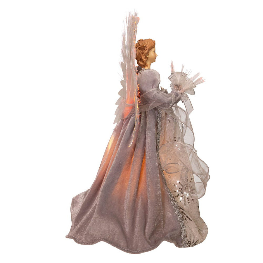 16" Fiber-Optic White, Silver and Grey Angel Treetop