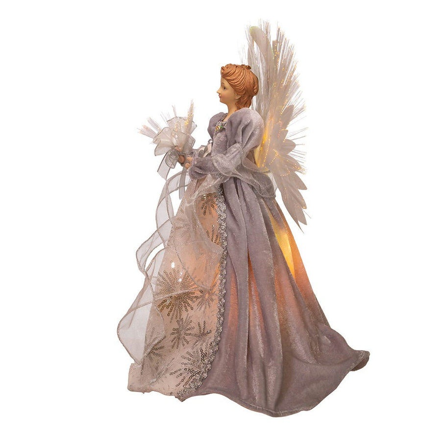 16" Fiber-Optic White, Silver and Grey Angel Treetop