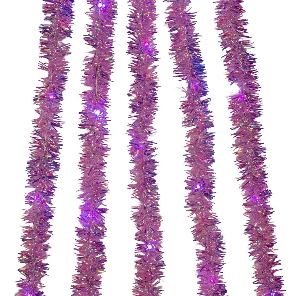 6.5' 100L Purple Iridescent Tinsel With Purple Superbright LED Cascade Light