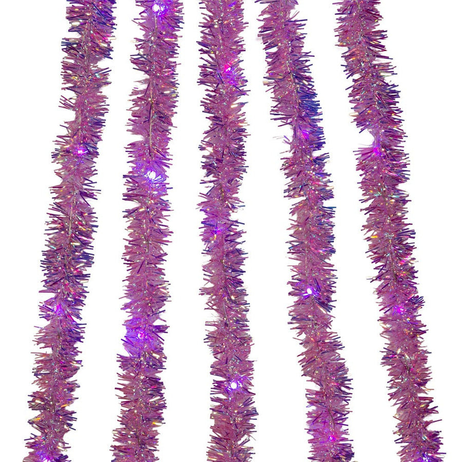 6.5' 100L Purple Iridescent Tinsel With Purple Superbright LED Cascade Light