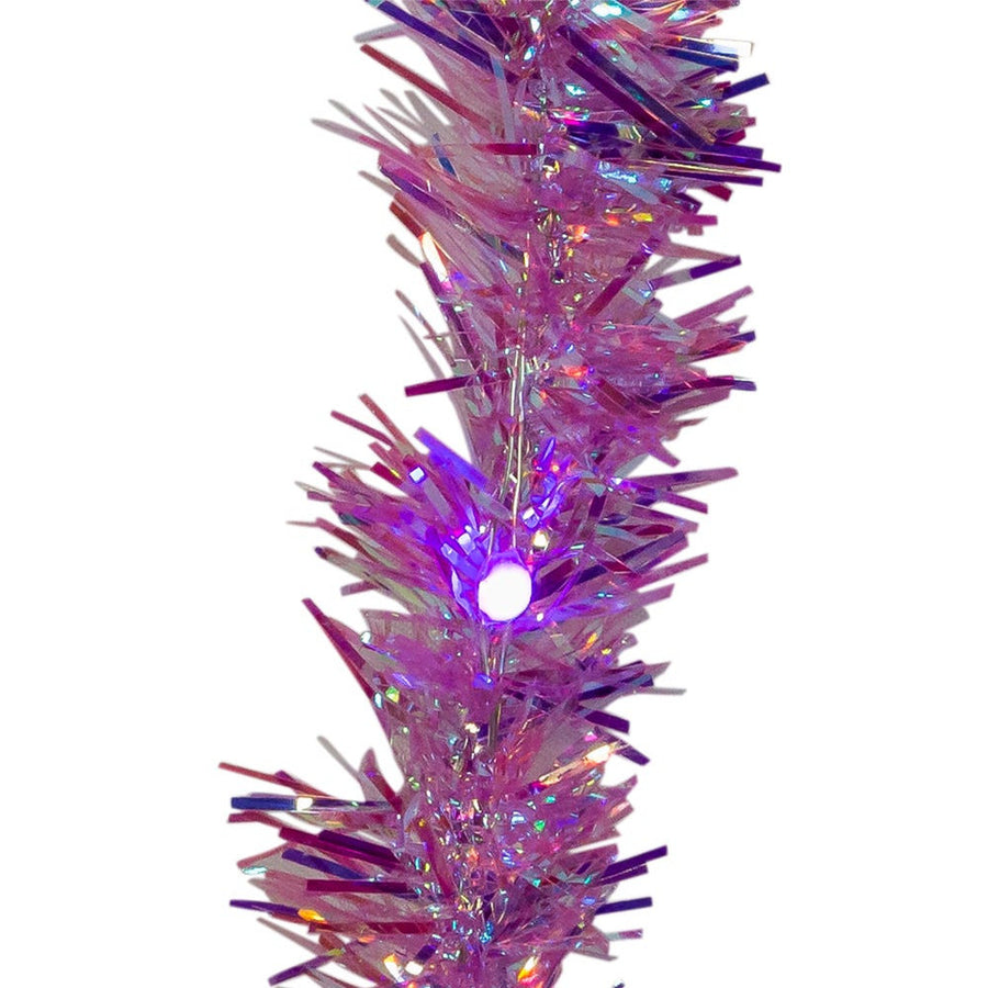 6.5' 100L Purple Iridescent Tinsel With Purple Superbright LED Cascade Light