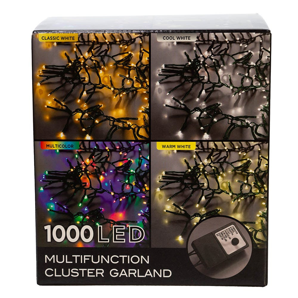 33' 1000L Warm White LED Multifunction Connectible Cluster Garland