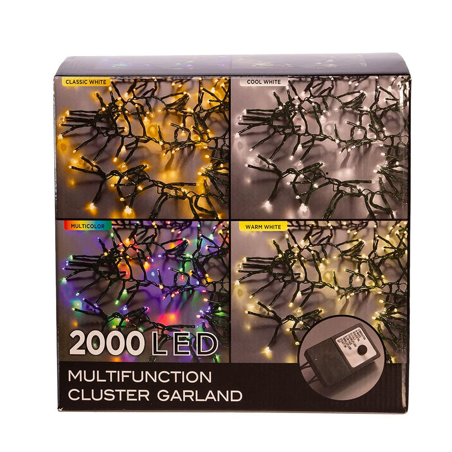 65' 2,000L Warm White LED Multifunction Connectible Cluster Garland