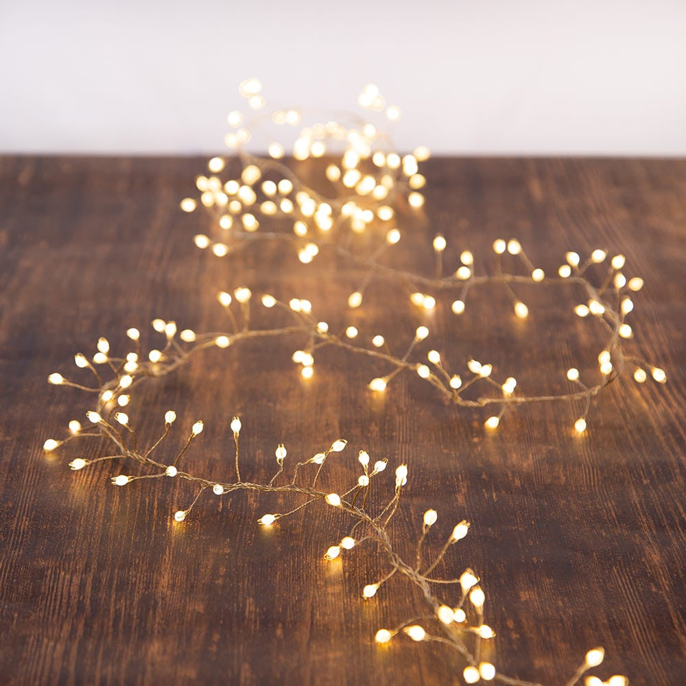 9.8' 300L Warm White Superbright LED Silver Wire Cluster Garland