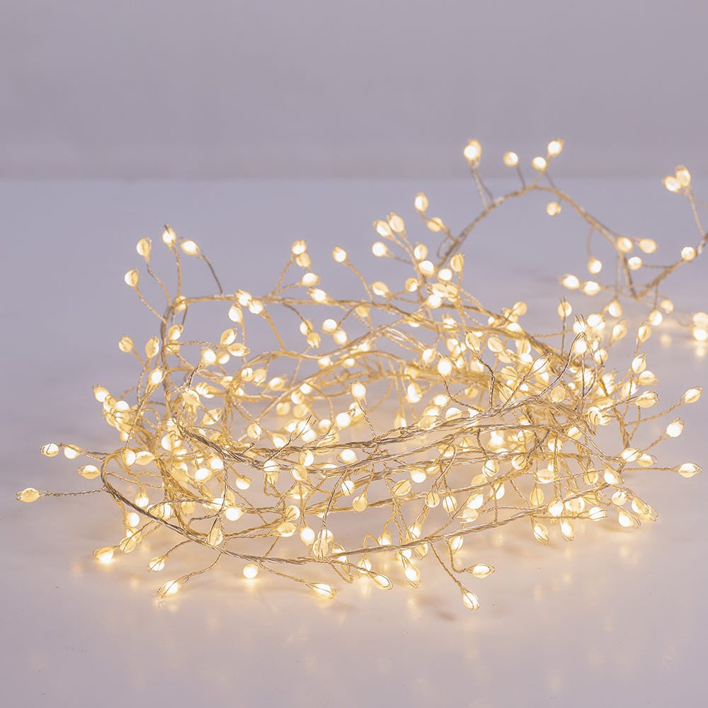 9.8' 300L Warm White Superbright LED Silver Wire Cluster Garland
