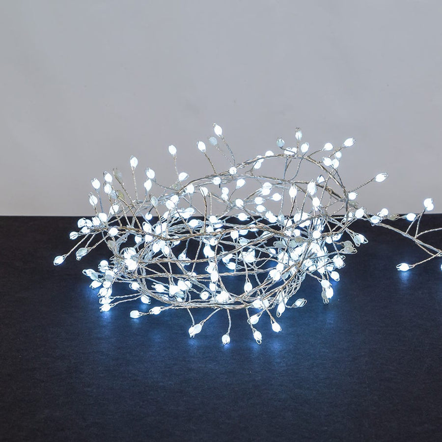 9.8' 300L Cool White Superbright Twinkle LED Silver Wire Cluster Garland