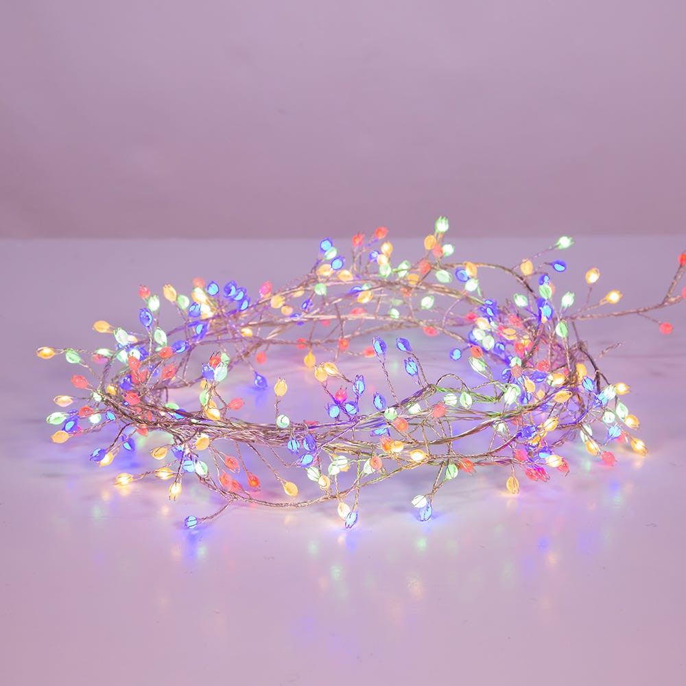 9.8' 300L RGB Superbright Twinkle LED Silver Wire Cluster Garland