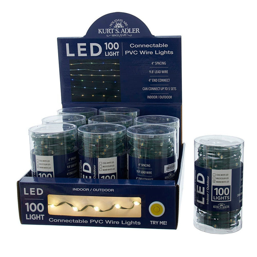 33' 100L Warm White LED Ribbon Light With Green PVC Wire In PDQ