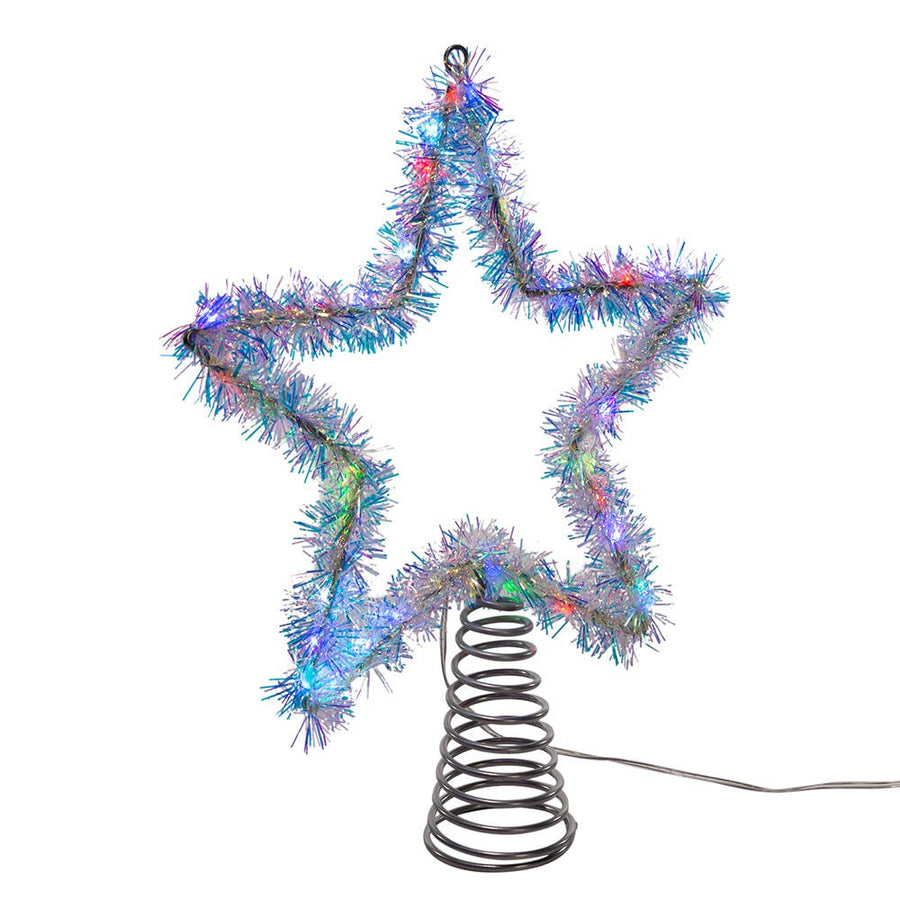 12" 55L RGB LED Silver Tinsel Star Treetop