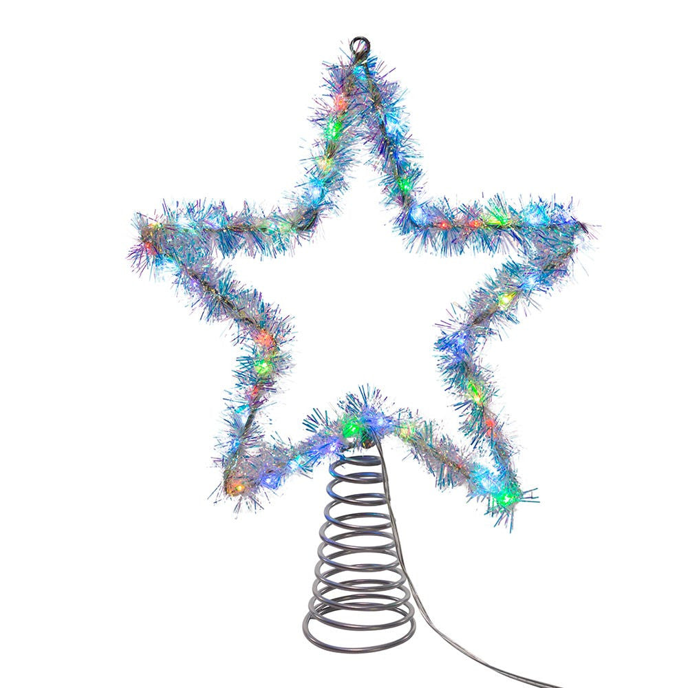 12" 55L RGB LED Silver Tinsel Star Treetop