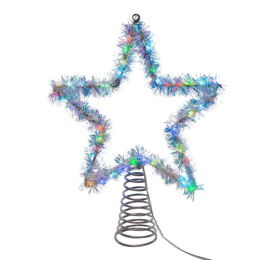 12" 55L RGB LED Silver Tinsel Star Treetop