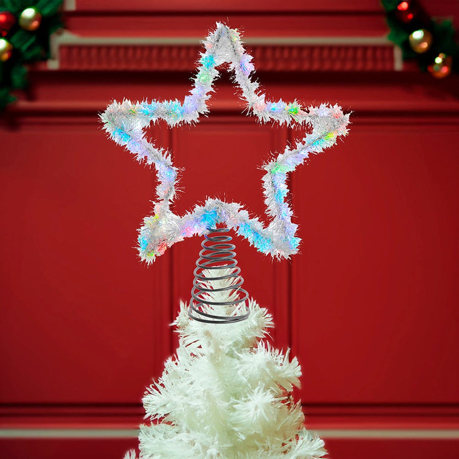 12" 55L RGB LED Silver Tinsel Star Treetop