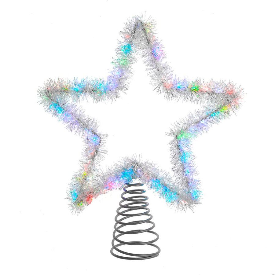 12" 55L RGB LED Silver Tinsel Star Treetop