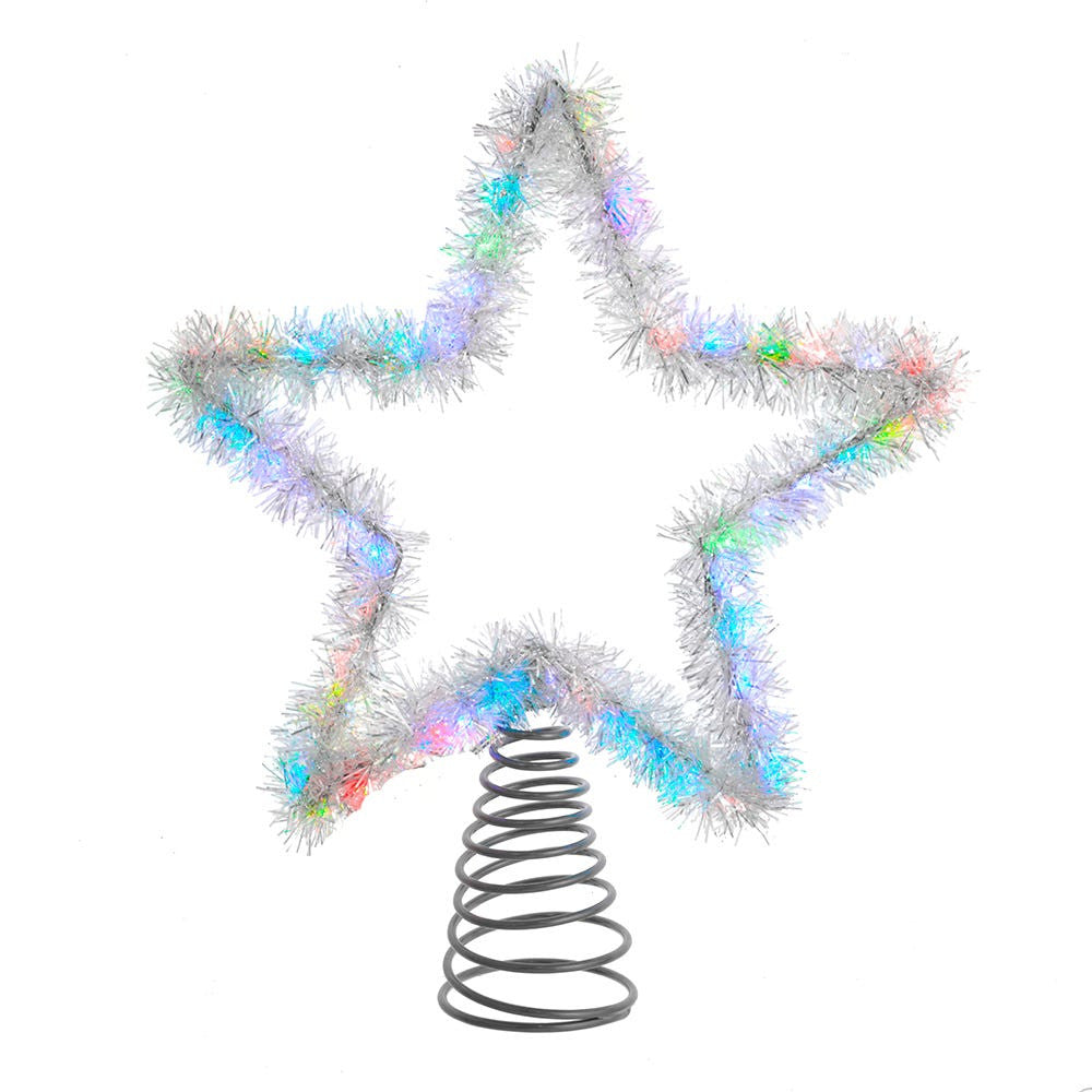 12" 55L RGB LED Silver Tinsel Star Treetop