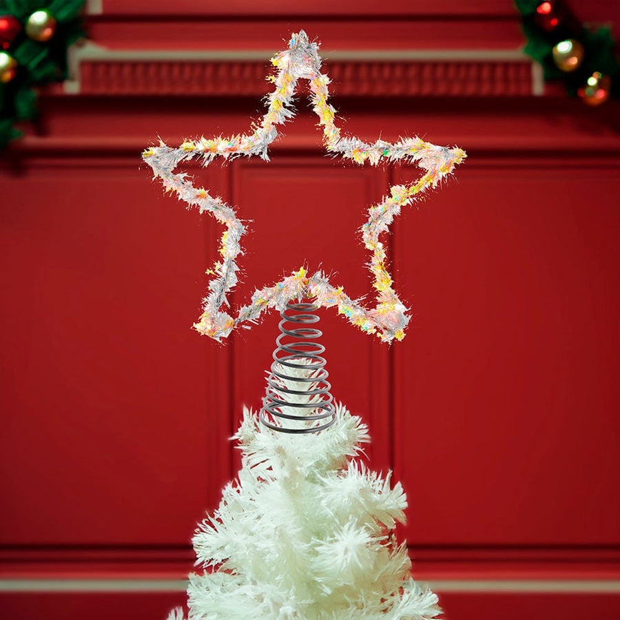 12" 55L Warm White Twinkle LED Silver Tinsel Star Treetop