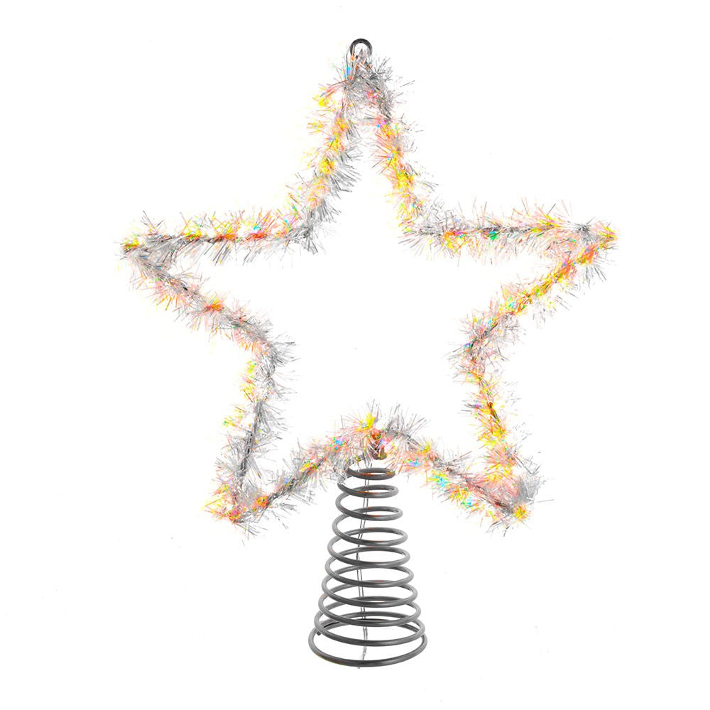 12" 55L Warm White Twinkle LED Silver Tinsel Star Treetop