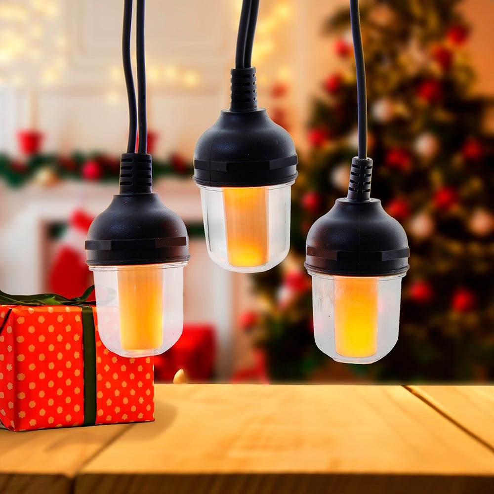 14.75' 100L 10-Piece Lantern With Flicker Flame LED Connectible Light Set