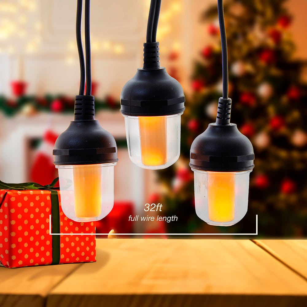 14.75' 100L 10-Piece Lantern With Flicker Flame LED Connectible Light Set