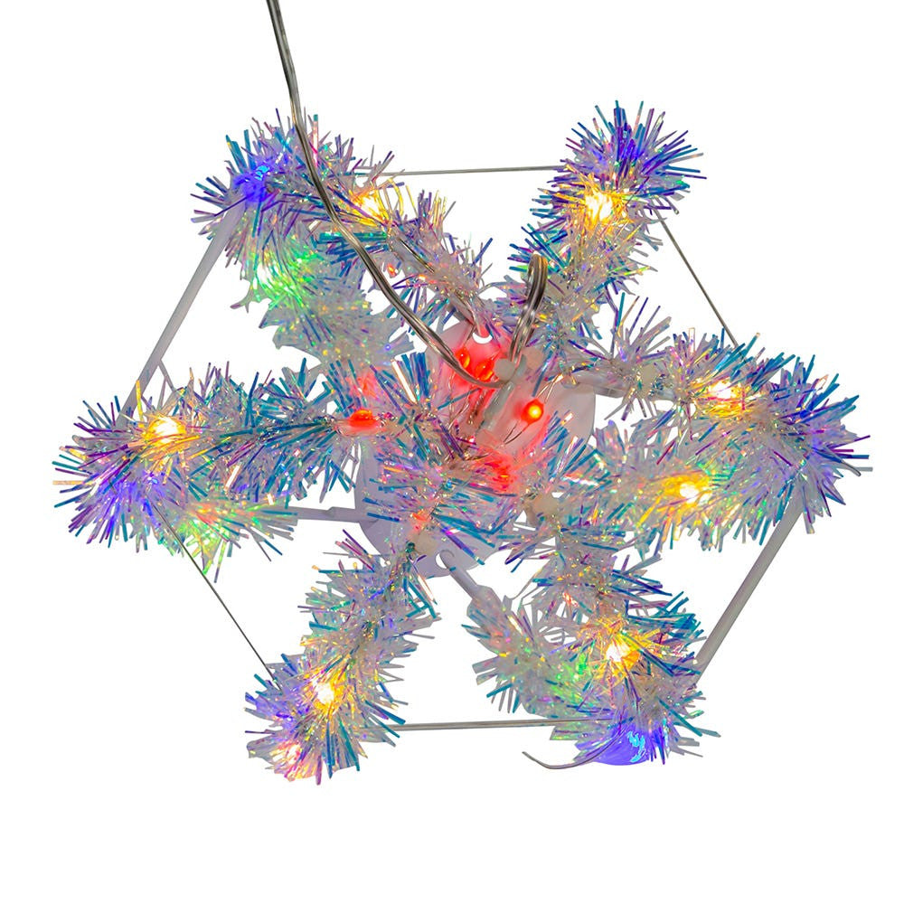 6" 36L Multicolor Superbright LED Iridescent Silver Tinsel Foldable Metal Sphere