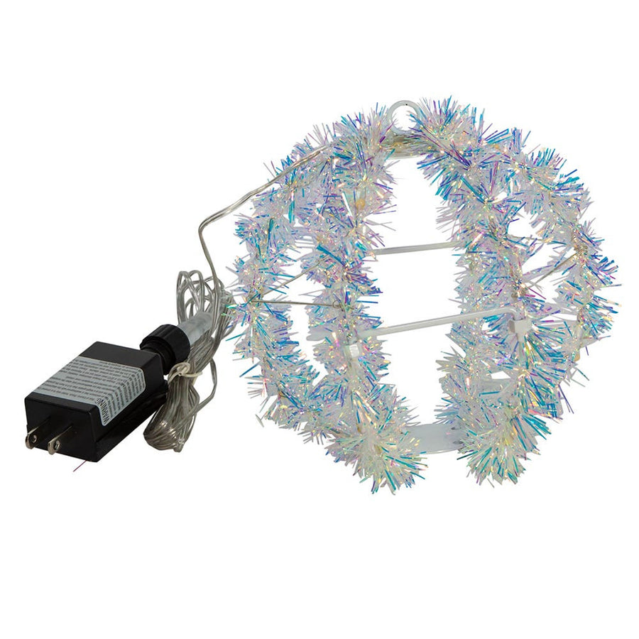 6" 36L Warm White Superbright LED Iridescent Silver Tinsel Foldable Metal Sphere