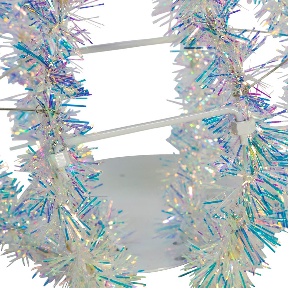 6" 36L Warm White Superbright LED Iridescent Silver Tinsel Foldable Metal Sphere