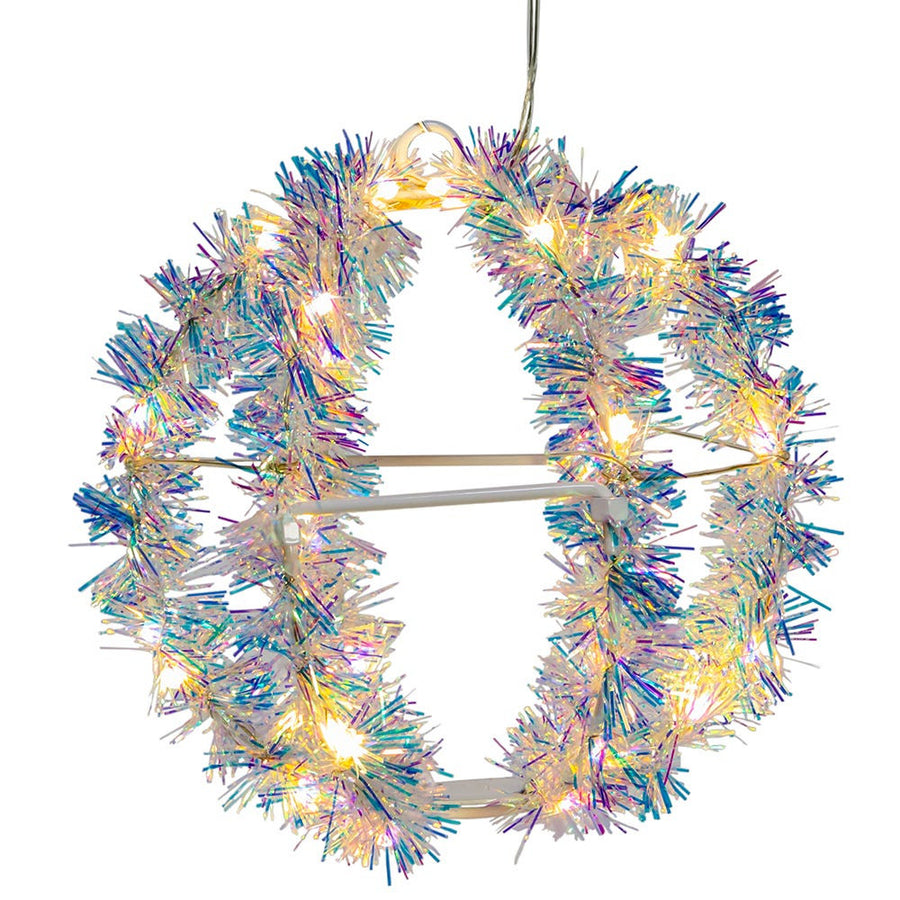 6" 36L Warm White Superbright LED Iridescent Silver Tinsel Foldable Metal Sphere