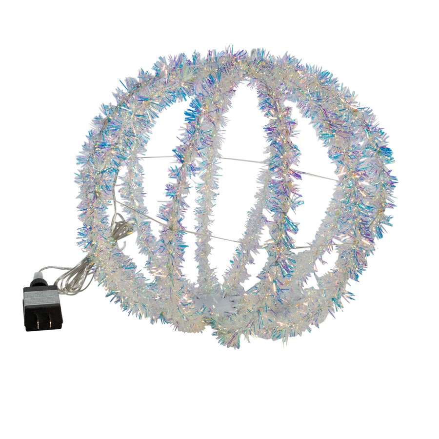 12" 100L Multicolor Superbright LED Iridescent Silver Tinsel Foldable Metal Sphere