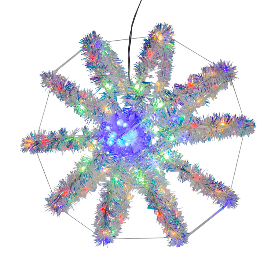 12" 100L Multicolor Superbright LED Iridescent Silver Tinsel Foldable Metal Sphere
