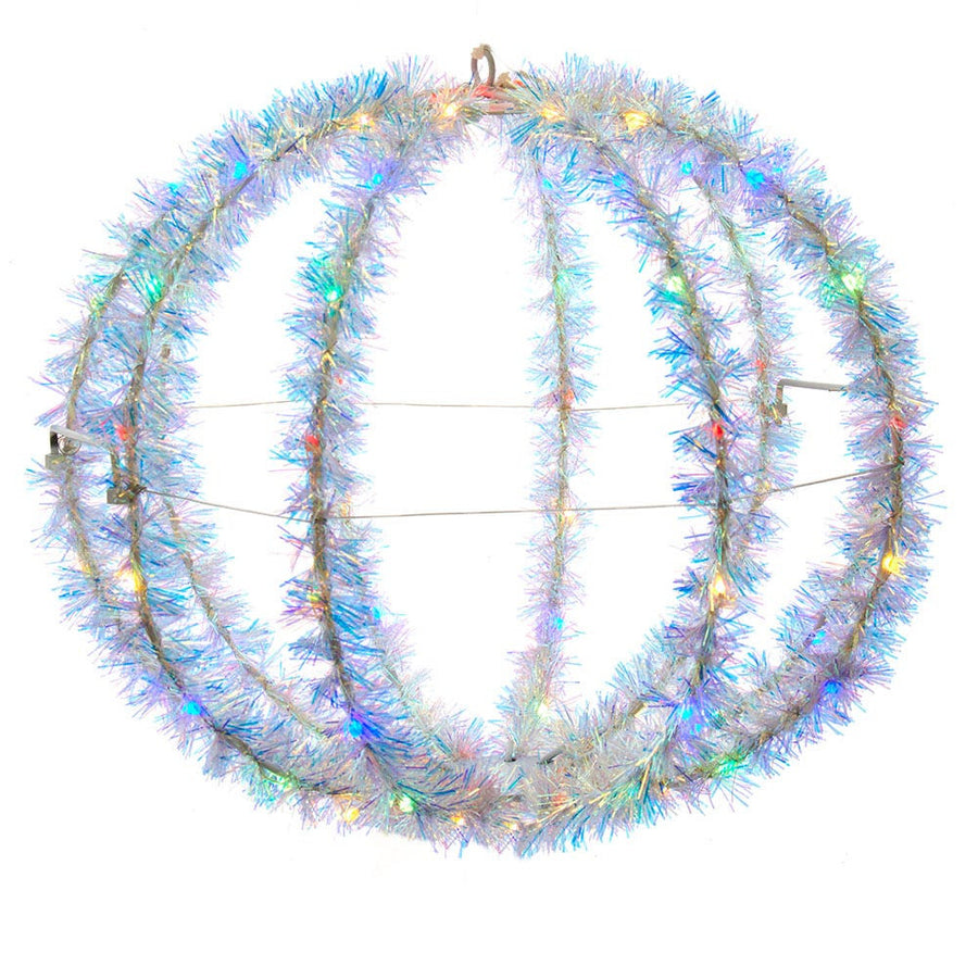 12" 100L Multicolor Superbright LED Iridescent Silver Tinsel Foldable Metal Sphere