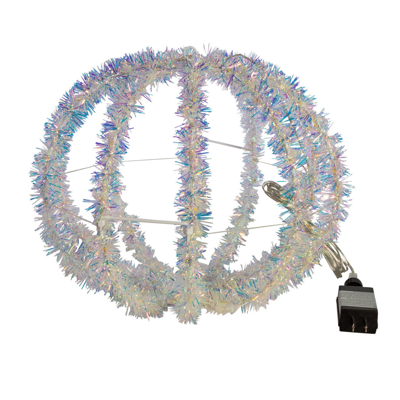 12" 100L Warm White Superbright LED Iridescent Silver Tinsel Foldable Metal Sphere