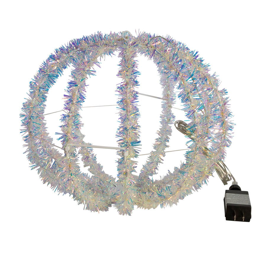 12" 100L Warm White Superbright LED Iridescent Silver Tinsel Foldable Metal Sphere