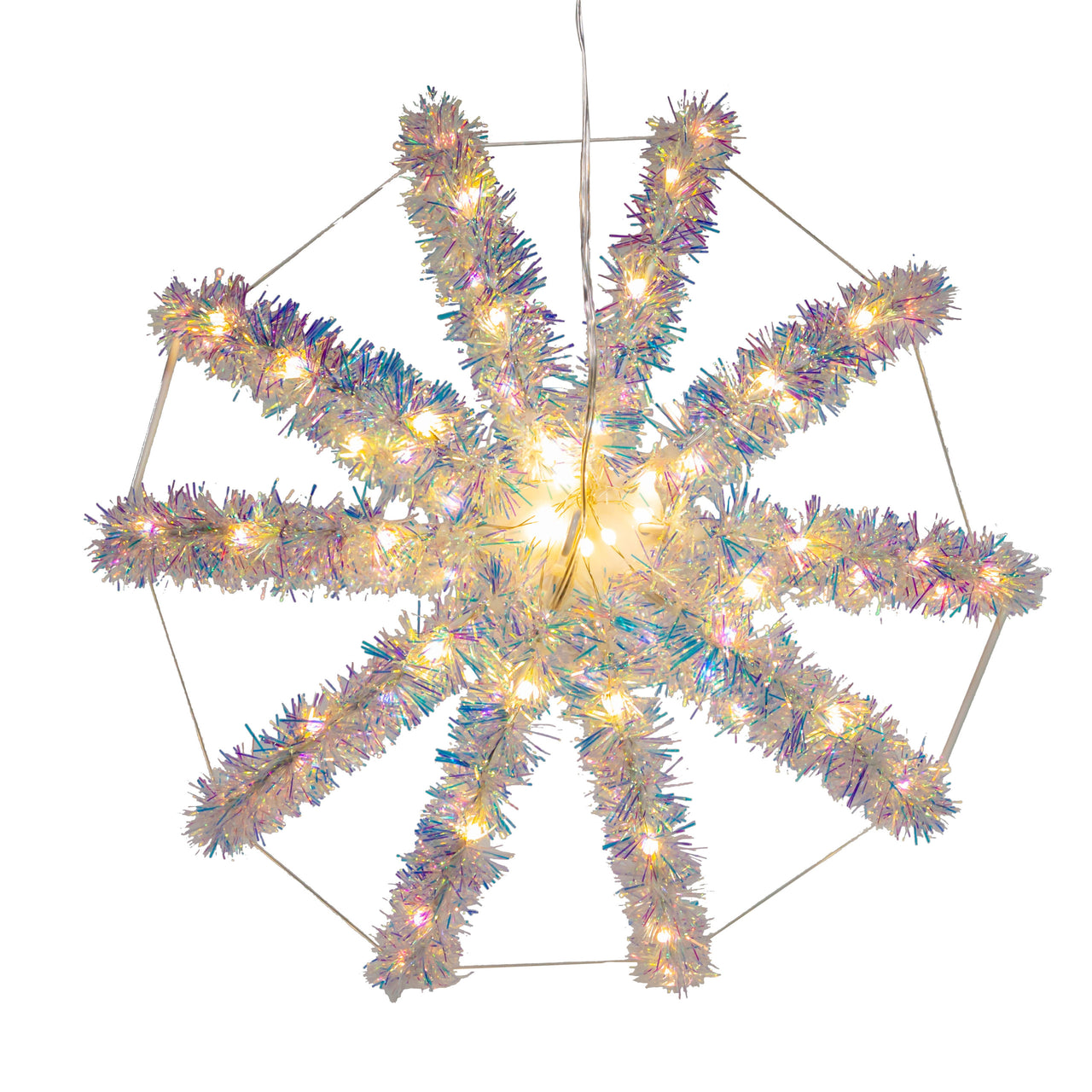 12" 100L Warm White Superbright LED Iridescent Silver Tinsel Foldable Metal Sphere
