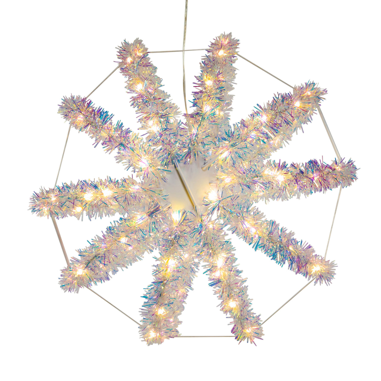 12" 100L Warm White Superbright LED Iridescent Silver Tinsel Foldable Metal Sphere