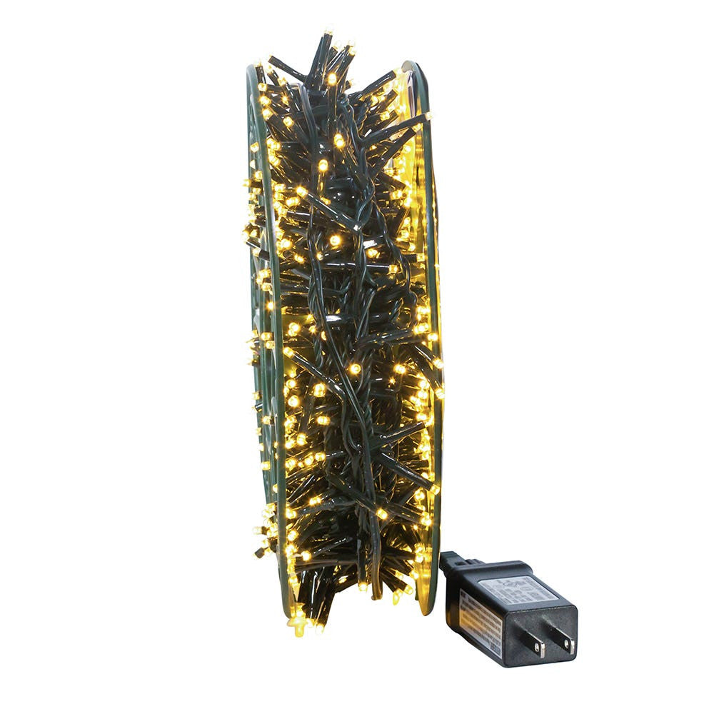 49' 600L Warm White 3MM LED Multifunction Rice Lights With Green Wire On Spool