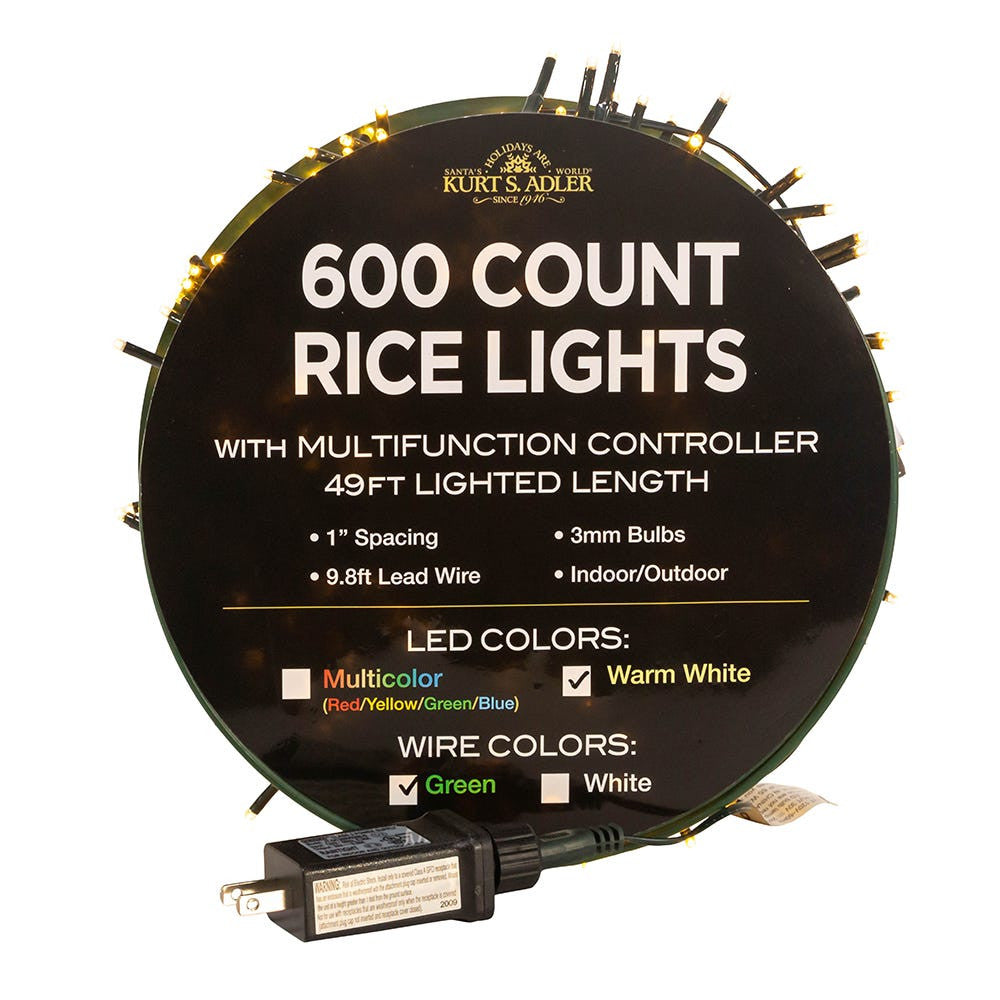 49' 600L Warm White 3MM LED Multifunction Rice Lights With Green Wire On Spool